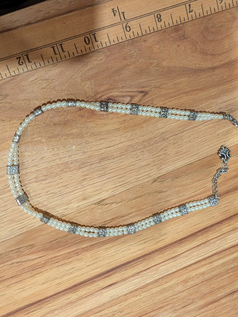 Classic Ivory Pearl and Silver Beaded  Necklace